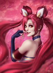 Rule 34 | 1girl, alternate costume, alternate hair color, elbow gloves, fingerless gloves, gloves, highres, jinx (league of legends), league of legends, lipstick, long hair, magical girl, makeup, red hair, solo, star guardian (league of legends), star guardian jinx, twintails, very long hair