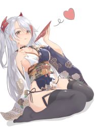 Rule 34 | 1girl, :q, alcohol, azur lane, bad id, bad pixiv id, black choker, black panties, black thighhighs, blue kimono, breasts, choker, cleavage, closed mouth, cross, cup, dutch angle, floral print, headgear, heart, holding, holding cup, index finger raised, iron cross, japanese clothes, kimono, large breasts, long hair, long sleeves, looking at viewer, mole, mole on breast, multicolored hair, nail polish, no shoes, orange eyes, panties, pink nails, prinz eugen (azur lane), prinz eugen (profusion of flowers) (azur lane), red eyes, red hair, sakazuki, sake, side-tie panties, sideboob, silver hair, smile, solo, streaked hair, swept bangs, thighhighs, tiasis, tongue, tongue out, two-tone hair, two side up, underwear, very long hair, wide sleeves