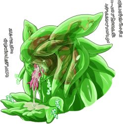 Rule 34 | 1girl, :p, cum, cum in mouth, female focus, metroid, monster girl, nezunezu, nintendo, slime girl, solo, tongue, tongue out, translation request, translucent, white background