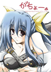 Rule 34 | arc system works, blue hair, blush, breasts, cleavage, dizzy (guilty gear), guilty gear, hair ribbon, lying, nt50, on stomach, purple eyes, ribbon, solo