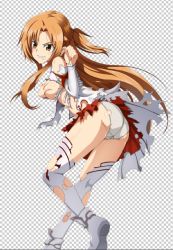 Rule 34 | 10s, 1girl, angry, ass, asuna (sao), bare shoulders, blush, boots, breasts, brown eyes, brown hair, clenched teeth, covering privates, covering breasts, detached sleeves, half updo, hei ling, large breasts, leaning, leaning forward, long hair, looking at viewer, matching hair/eyes, open mouth, panties, shiny skin, sideboob, skirt, solo, sword art online, teeth, thigh boots, thighhighs, torn clothes, torn thighhighs, underwear