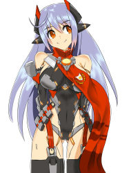 Rule 34 | 1girl, blue hair, breasts, drawfag, highres, joints, large breasts, leotard, long hair, poppi (xenoblade), poppi qtpi (xenoblade), red eyes, robot, robot joints, scarf, simple background, solo, white background, xenoblade chronicles (series), xenoblade chronicles 2