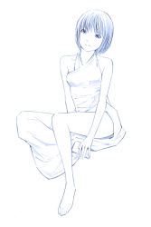 Rule 34 | 1girl, barefoot, dress, monochrome, original, short hair, sketch, solo, traditional media, yoshitomi akihito