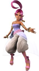Rule 34 | 1girl, 3d, absurdres, antenna hair, arabian clothes, bare shoulders, bracelet, breasts, earrings, feet, floating hair, full body, genie, highres, jewelry, lips, long hair, looking at viewer, medium breasts, official art, pants, pink hair, pointy ears, ring, sandals, sega, shahra, smile, solo, sonic (series), sonic and the secret rings, toes