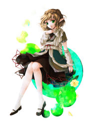 Rule 34 | 1girl, arm warmers, awa toka, bad id, bad pixiv id, blonde hair, female focus, flower, full body, green eyes, mary janes, mizuhashi parsee, pointy ears, rose, scarf, shoes, short hair, sitting, solo, touhou