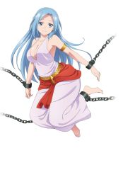 Rule 34 | 1girl, artist request, barefoot, blue eyes, blue hair, breasts, cleavage, cuffs, handcuffs, highres, large breasts, long hair, official art, olivia (ore dake haireru kakushi dungeon), ore dake haireru kakushi dungeon, parted bangs, smile, solo, tagme, transparent background