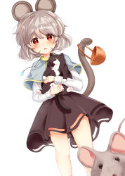 Rule 34 | 1girl, absurdres, animal ears, blush, cat, commentary request, grey hair, hair between eyes, highres, looking at viewer, mouse (animal), mouse ears, nazrin, red eyes, short hair, simple background, tail, touhou, white background, zipgaemi