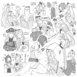 Rule 34 | &gt; &lt;, 6+girls, ahoge, anger vein, ark royal (kancolle), bismarck (kancolle), blush, bob cut, braid, closed eyes, closed mouth, crossed arms, crown, cup, detached sleeves, dress, english text, epaulettes, flying sweatdrops, french braid, fur trim, globus cruciger, gloves, greyscale, hat, headgear, holding, holding cup, janus (kancolle), japanese clothes, jervis (kancolle), kantai collection, kongou (kancolle), long hair, long sleeves, military, military uniform, mini crown, monochrome, multiple girls, multiple views, nelson (kancolle), nontraditional miko, off-shoulder dress, off shoulder, open mouth, peaked cap, ponytail, sailor collar, sailor dress, sheffield (kancolle), short hair, short sleeves, simple background, sleeveless, sparkle, sweat, teacup, thighhighs, tiara, translation request, uniform, warspite (kancolle), weidashming