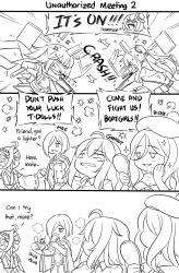 Rule 34 | 3koma, 6+girls, :d, anger vein, beret, blood, blood from mouth, blush, bong, broken, chair, collared shirt, comic, commentary, crossover, detached sleeves, dress shirt, emphasis lines, english commentary, english text, fighting, gangut (kancolle), girls&#039; frontline, greyscale, guin guin, hair between eyes, hair over one eye, hand mirror, hat, headgear, holding, holding mirror, jacket, kantai collection, kongou (kancolle), lighter, long hair, long sleeves, mg5 (girls&#039; frontline), mini hat, mirror, mole, mole under eye, mole under mouth, monochrome, multiple girls, nontraditional miko, open clothes, open jacket, open mouth, pleated skirt, profile, ribbon-trimmed sleeves, ribbon trim, richelieu (kancolle), sendai (kancolle), shirt, short hair, skirt, sleeveless, sleeveless shirt, smile, smoke, smoking, sparkle, sunglasses, table, thompson (girls&#039; frontline), throwing, tilted headwear, ump45 (girls&#039; frontline), wide sleeves