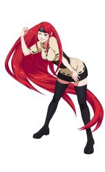 Rule 34 | 1girl, boots, breasts, dakkar-h, female focus, forehead protector, full body, grey eyes, highres, leaning forward, long hair, naruto (series), naruto shippuuden, one eye closed, red hair, simple background, smile, solo, standing, thigh boots, thighhighs, uzumaki kushina, very long hair, white background, wink