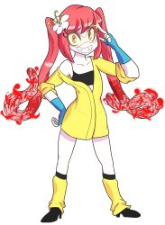 Rule 34 | 1girl, cheeralism, colored skin, ebola-chan, flat chest, flower, gloves, goggles, grin, hair flower, hair ornament, highres, long hair, looking at viewer, nurse, original, pale skin, personification, pink hair, short sleeves, sidelocks, smile, solo, twintails, white skin, yellow eyes