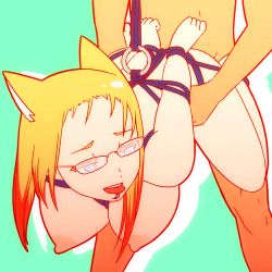 Rule 34 | 1boy, 1girl, ahegao, animal ears, animated, animated gif, arms behind back, bad id, bad tumblr id, barefoot, bdsm, blonde hair, blue eyes, bondage, bouncing breasts, bound, breasts, cat ears, doggystyle, glasses, green background, hanging breasts, hetero, hogtie, large breasts, lip piercing, long hair, looping animation, lowres, mike inel, nipples, nude, piercing, real life insert, rimless eyewear, rope, sex, sex from behind, shibari, short hair, simple background, solo focus, suspension, tongue, tongue out, torogao