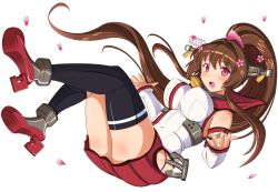Rule 34 | 10s, 1girl, bad id, bad pixiv id, breasts, brown hair, detached sleeves, hair ornament, jewelry, kantai collection, large breasts, long hair, miniskirt, ponytail, red eyes, ring, shin&#039;en (gyokuro company), single thighhigh, solo, thighhighs, very long hair, wedding band, yamato (kancolle)