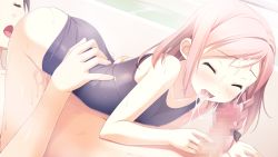 Rule 34 | 1boy, 1girl, 69, bathtub, blush, braid, censored, closed eyes, clothed female nude male, collarbone, covered erect nipples, cum, cum in mouth, cunnilingus, ejaculation, facial, fellatio, flat chest, game cg, hetero, highres, kantoku, mixed-sex bathing, mosaic censoring, nude, one-piece swimsuit, oral, penis, pink hair, pussy juice, shared bathing, short hair, swimsuit, water, your diary, yua (your diary)