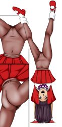 Rule 34 | 1girl, asamiya athena, ass, cameltoe, covered navel, gloves, handstand, highres, jewelry, necklace, pantyhose, pearl necklace, purple eyes, purple hair, pussy, shoes, skirt, skirt down, smile, snk, socks, the king of fighters, upside-down