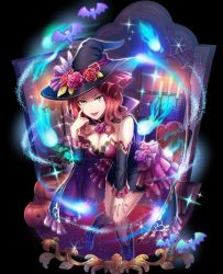 Rule 34 | 1girl, bad id, bad pixiv id, boots, breasts, cleavage, flower, green eyes, halloween, halloween costume, hat, highres, malty s melromarc, red hair, rose, rza game, solo, standing, tate no yuusha no nariagari, teasing, thighs, tongue, tongue out, witch hat