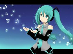 Rule 34 | 1girl, amagu, aqua hair, bad id, bad pixiv id, bass clef, hatsune miku, highres, letterboxed, musical note, quaver, sharp sign, solo, twintails, vocaloid