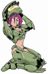 Rule 34 | 1girl, animification, armor, breasts, halo (game), halo (series), helmet, nicole 458, pink hair, simple background, solo, tagme, white background