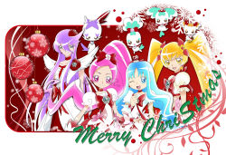 Rule 34 | 10s, 4girls, alternate color, bad id, bad pixiv id, blonde hair, blue eyes, blue hair, bow, brooch, christmas, chypre (heartcatch precure!), coffret (heartcatch precure!), cologne (heartcatch precure!), cure blossom, cure marine, cure moonlight, cure sunshine, hanasaki tsubomi, heart, heart brooch, heartcatch precure!, kurumi erika, long hair, magical girl, merry christmas, multiple girls, myoudouin itsuki, one eye closed, orange bow, pink eyes, pink hair, ponytail, potpourri (heartcatch precure!), precure, purple hair, red background, tsukikage yuri, twintails, waist bow, wanco, wink, yellow eyes