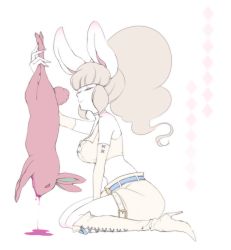 Rule 34 | 10s, 1girl, animal ears, blood, boots, breasts, closed eyes, female focus, fingernails, flat color, full body, high heel boots, high heels, kiitos12, large breasts, long fingernails, midriff, nail polish, pale color, rabbit, rabbit ears, sharp fingernails, simple background, sitting, snowrabby, solo, thigh boots, thighhighs, traditional youkai, white background, youkai watch