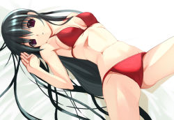 Rule 34 | bikini, black hair, long hair, navel, original, red eyes, solo, swimsuit, takase hiro