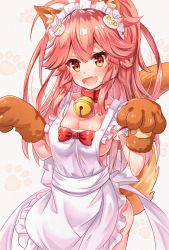 Rule 34 | 1girl, animal ears, animal hands, apron, bad id, bad pixiv id, bell, bow, breasts, cat hair ornament, cleavage, collar, fang, fate/grand order, fate (series), fox ears, fox tail, frilled apron, frills, hair ornament, highres, long hair, looking at viewer, maid headdress, medium breasts, meion, naked apron, neck bell, open mouth, paw print, pink hair, sideboob, solo, tail, tamamo (fate), tamamo cat (fate), tamamo cat (third ascension) (fate), tamamo no mae (fate/extra), yellow eyes