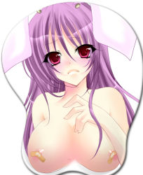 Rule 34 | 1girl, blush, breasts, female focus, kagaumi, mousepad, mousepad (object), purple hair, reisen udongein inaba, solo, touhou, upper body, white background