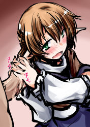 Rule 34 | 1boy, 1girl, bad id, bad pixiv id, blonde hair, blush, cum, green eyes, handjob, hemogurobin a1c, mizuhashi parsee, open mouth, penis, pointy ears, short hair, simple background, solo, solo focus, touhou, two-handed handjob, uncensored, wavy mouth