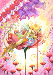 Rule 34 | 1boy, androgynous, blonde hair, fairy, flower, highres, male focus, mini person, miniboy, original, ribbon, short hair, smile, solo, sword, usei (lilick lilith), weapon, wings