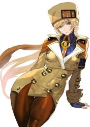 Rule 34 | 1girl, ashiomi masato, blonde hair, blue eyes, brown coat, brown hat, brown pantyhose, coat, commentary request, fingerless gloves, fur hat, gloves, guilty gear, guilty gear strive, hat, long hair, long sleeves, millia rage, pantyhose, thick thighs, thighs, turtleneck, very long hair