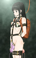 Rule 34 | 1girl, anal, anal object insertion, arms behind back, backpack, bag, ball gag, bdsm, black eyes, black hair, bobby pin, bondage, bound, breasts, cowboy shot, dildo, double penetration, female focus, gag, gagged, harness, long hair, looking at viewer, monodevil, multiple insertions, nipple tag, nipples, object insertion, original, randoseru, ribs, rope, sex toy, small breasts, solo, standing, strap, tears, vaginal, vaginal object insertion