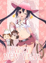 Rule 34 | 3girls, ;d, animal costume, belt, black hair, blush, bolo tie, boots, breasts, brown eyes, brown hair, cameltoe, chibi, contrapposto, cowboy, cowboy boots, cowboy hat, cowboy western, flat chest, front-tie top, gloves, hat, highres, hirasawa ui, k-on!, k10k, long hair, looking at viewer, midriff, miniskirt, multiple girls, nakano azusa, navel, one eye closed, open mouth, panties, pantyshot, ponytail, rope, shiny skin, shirt, short hair, skirt, smile, standing, striped clothes, striped panties, suzuki jun, tied shirt, twintails, underwear, upskirt, western, wink