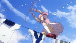 Rule 34 | 10s, 1girl, animated, animated gif, arrow (projectile), bow (weapon), firing, kaname madoka, laundry, lowres, magical girl, mahou shoujo madoka magica, mahou shoujo madoka magica (anime), non-web source, pink hair, screencap, solo, spoilers, weapon, witch&#039;s labyrinth