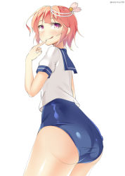 Rule 34 | 10s, 1girl, ass, bad id, bad pixiv id, i-58 (kancolle), kankitsunabe (citrus), kantai collection, pink eyes, pink hair, school swimsuit, short hair, solo, swimsuit, swimsuit under clothes