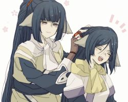 Rule 34 | 2girls, absurdly long hair, aged up, ainu clothes, animal ears, aquaplus, blush, closed eyes, family, female focus, from side, gloves, hair between eyes, hair down, head tilt, kafein tyudoku, kuon (utawarerumono), layered sleeves, long hair, long sleeves, looking at another, mother and daughter, multiple girls, open mouth, ponytail, scarf, sidelocks, teeth, utawarerumono, utawarerumono: itsuwari no kamen, utawarerumono: lost flag, very long hair, yellow eyes, yuzuha (utawarerumono)