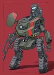 Rule 34 | cannon, externally piloted mecha, gatling santouhei, helmet, highres, mecha, non-humanoid robot, original, pilot, red background, robot, science fiction, simple background