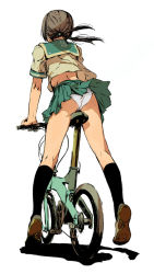 Rule 34 | 1girl, artist request, ass, bicycle, black socks, branch (blackrabbits), brown hair, character request, clothes lift, original, panties, school uniform, serafuku, simple background, skirt, skirt lift, socks, solo, thighs, twintails, underwear, white background, white panties