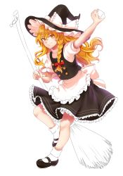 Rule 34 | 1girl, absurdres, apron, back bow, black footwear, black hat, black skirt, black vest, blonde hair, blush, bow, braid, breasts, broom, closed mouth, commentary request, frilled apron, frilled hat, frills, full body, hat, highres, holding, holding broom, kirisame marisa, kuya (hey36253625), long hair, mary janes, mini-hakkero, puffy short sleeves, puffy sleeves, red bow, shirt, shoes, short sleeves, side braid, single braid, skirt, small breasts, smile, socks, solo, touhou, turtleneck, unfinished, vest, waist apron, waist bow, white apron, white shirt, white socks, witch, witch hat, yellow eyes