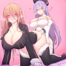 Rule 34 | 1futa, 1girl, absurdres, all fours, azur lane, bismarck (azur lane), blonde hair, blue eyes, blush, breasts, censored, clothed sex, clothes, cum, cum in pussy, doggystyle, futa with female, futanari, grabbing, grabbing from behind, heart, highres, huge penis, imminent penetration, large breasts, long hair, mosaic censoring, multiple girls, penis, purple hair, rikuguma, rodney (azur lane), sex, sex from behind, smile, surprised, vaginal