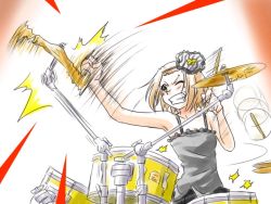 Rule 34 | 00s, 1girl, blonde hair, don&#039;t say &quot;lazy&quot;, drum, female focus, instrument, k-on!, short hair, solo, supon, tainaka ritsu, white background, yellow eyes