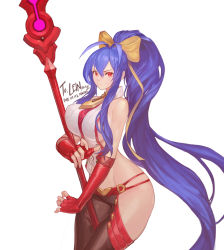 Rule 34 | &gt;:), 1girl, antenna hair, backless outfit, bad id, bad pixiv id, bare shoulders, between legs, black pants, blazblue, blazblue: central fiction, blazblue variable heart, blue hair, bow, breasts, cowboy shot, curvy, female focus, fingerless gloves, genderswap, genderswap (mtf), gloves, groin, hair between eyes, hair bow, halterneck, halterneck, highres, hip focus, hip vent, holding, holding spear, holding weapon, large breasts, long hair, looking at viewer, lowleg, lowleg pants, mai natsume, navel, no bra, no panties, outseal, pants, polearm, ponytail, revealing clothes, sideboob, sidelocks, smile, solo, spear, stomach, tamidro, thighs, thumbs up, v-shaped eyebrows, very long hair, weapon, white background, yellow bow