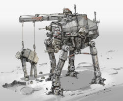 Rule 34 | absurdres, after battle, at-at, battle of hoth, cable, cannon, chenlongque, commentary, concept art, crater, damaged, dirty, energy cannon, english commentary, galactic empire, highres, hook, hoth, machine, machinery, mecha, mecha focus, military vehicle, original, radio antenna, realistic, repairing, robot, science fiction, snow, snowtrooper, soldier, star wars, star wars: the empire strikes back, turret, vehicle focus, walker (robot), window