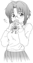 Rule 34 | 00s, 1girl, bread, ciel (tsukihime), curry, face, food, greyscale, monochrome, simple background, solo, tsukihime, yamaguchi homupe