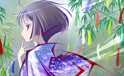 Rule 34 | 1girl, bamboo, haiiro (hi ghi ro), japanese clothes, kimono, original, profile, short hair, solo, tanabata, tanzaku