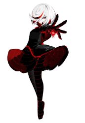Rule 34 | black dress, black skin, black skirt, colored skin, dress, glitch, hair over one eye, highres, looking at viewer, multicolored hair, one eye covered, red eyes, red hair, red skin, sage (sonic), short hair, skirt, sonic (series), usa37107692, white hair