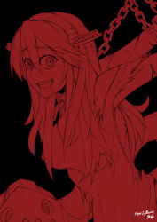 Rule 34 | absurdres, beathell, black background, blood, chain, crazy eyes, halloween, haruna (kancolle), highres, kantai collection, northern ocean princess, open mouth, scar, simple background, solo, teeth, torn clothes, yandere