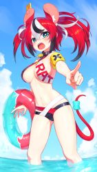 Rule 34 | 1girl, absurdres, alternate costume, animal ears, beach, bikini, hair between eyes, hakos baelz, highres, hololive, hololive english, innertube, mouse ears, mouse girl, mouse tail, solo, swim ring, swimsuit, tail, virtual youtuber, water, yoako