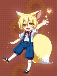 Rule 34 | androgynous, animal ears, bad id, bad pixiv id, blonde hair, blush, bug, butterfly, fox ears, fox tail, gender request, inaho (konshin), insect, konshin, open mouth, original, socks, solo, tail, waving, white socks, yellow eyes