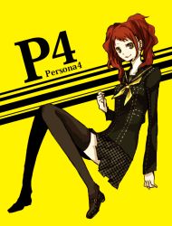 Rule 34 | atlus, bad id, bad pixiv id, brown eyes, buzz (moi), kujikawa rise, long legs, miniskirt, persona, persona 4, red hair, short hair, skirt, smile, solo, thighhighs, twintails