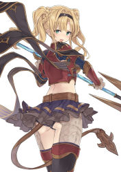 Rule 34 | 10s, 1girl, a (nanananaaannaa), ass, bad id, bad pixiv id, black panties, blonde hair, blush, flat ass, granblue fantasy, green eyes, looking at viewer, looking back, miniskirt, open mouth, panties, simple background, skirt, solo, twintails, underwear, zeta (granblue fantasy)